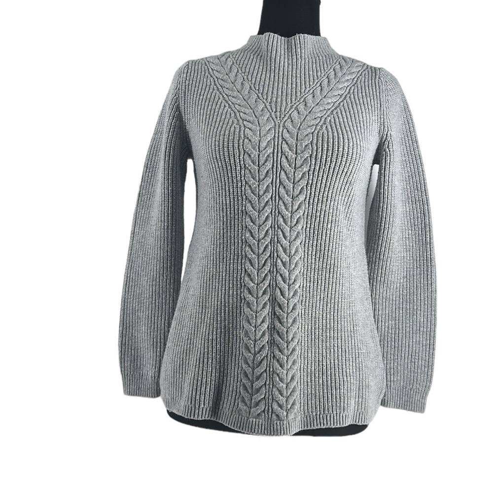 Talbots cable knit sweater wool blend warm cozy cabin cottage minimalist sz sm - Picture 2 of 8